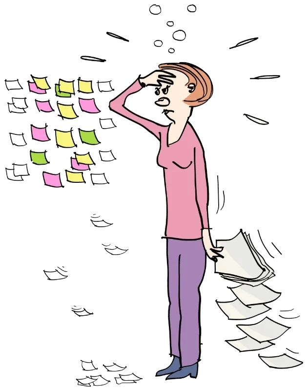 Cartoon: Schreibtisch voller Post-its